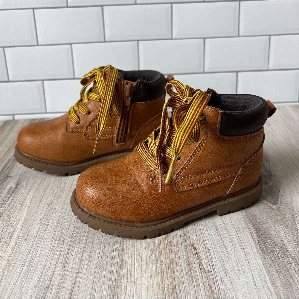 11🥾 Boys Hiking Boots Brown High Tops With Ankle Padding & Side Zipper Shoes